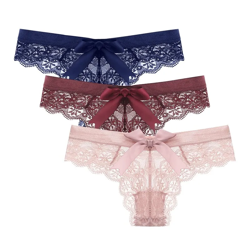 3PCS Sexy Lace G String Low-waist Underwear Panties