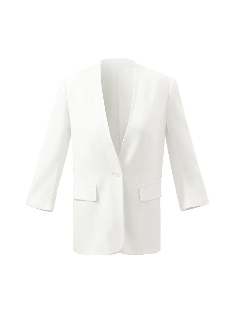 Acetate 3/4 Sleeves One-Button Women Blazer