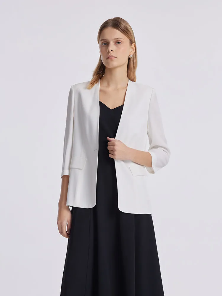 Acetate 3/4 Sleeves One-Button Women Blazer