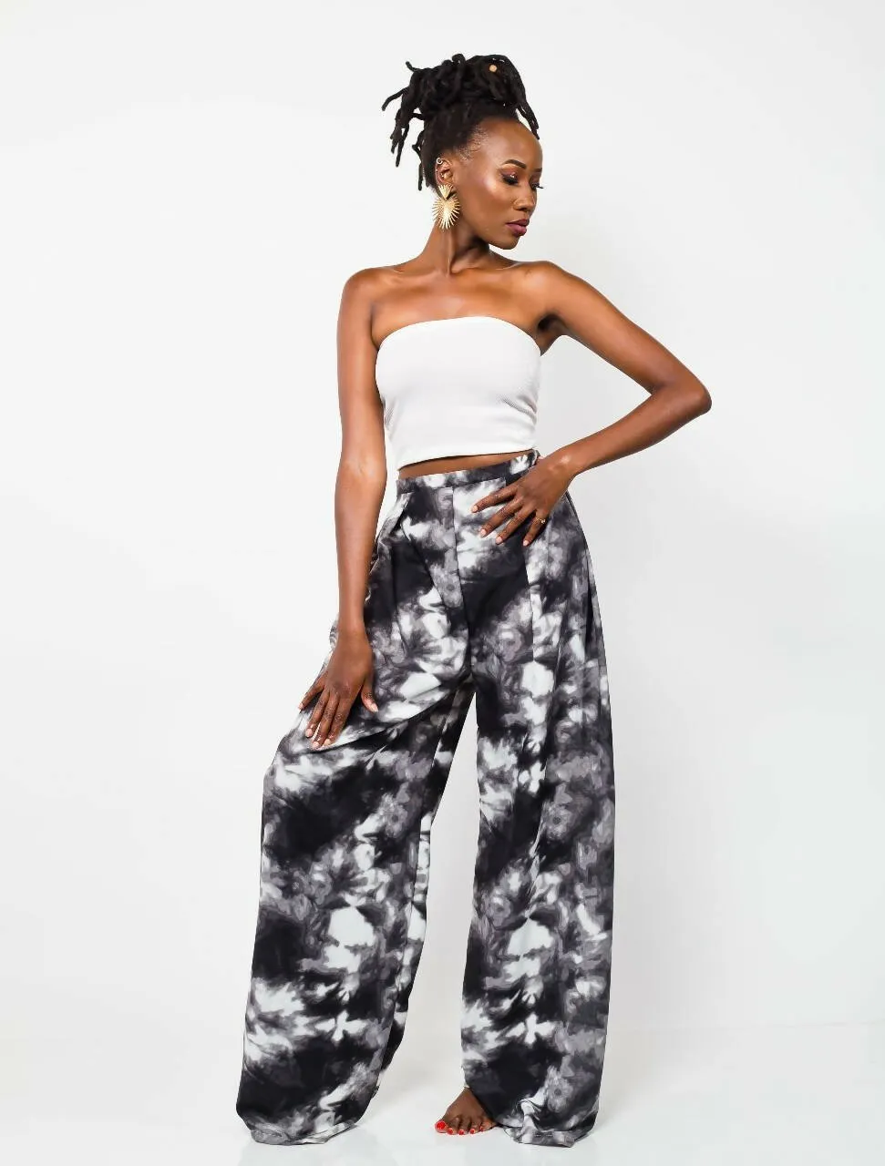 African Yuva Umber Palazzo Pants - Grey / White