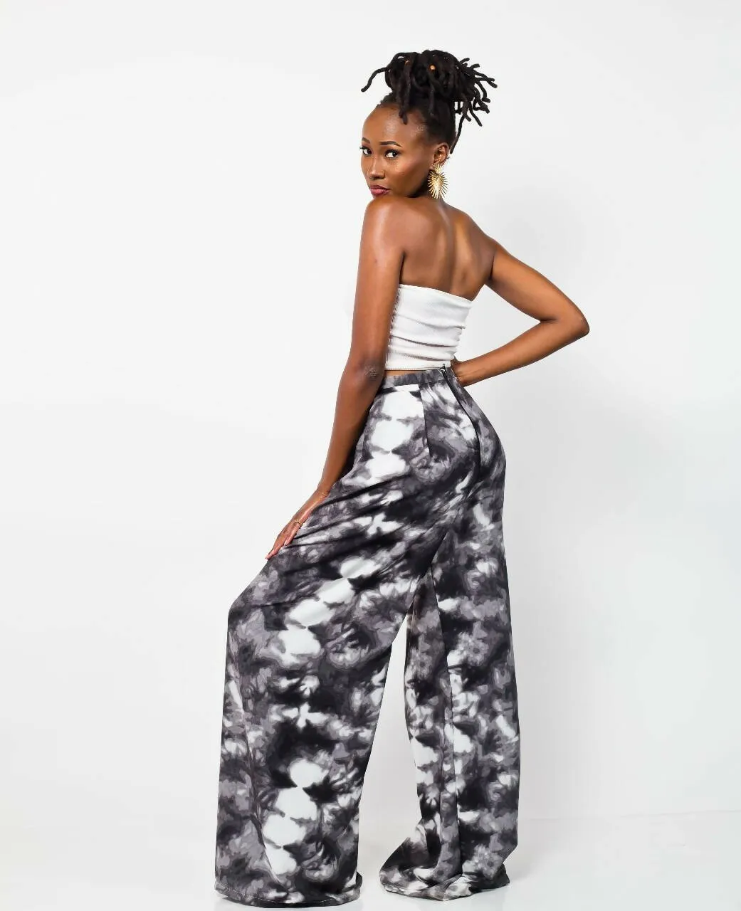 African Yuva Umber Palazzo Pants - Grey / White