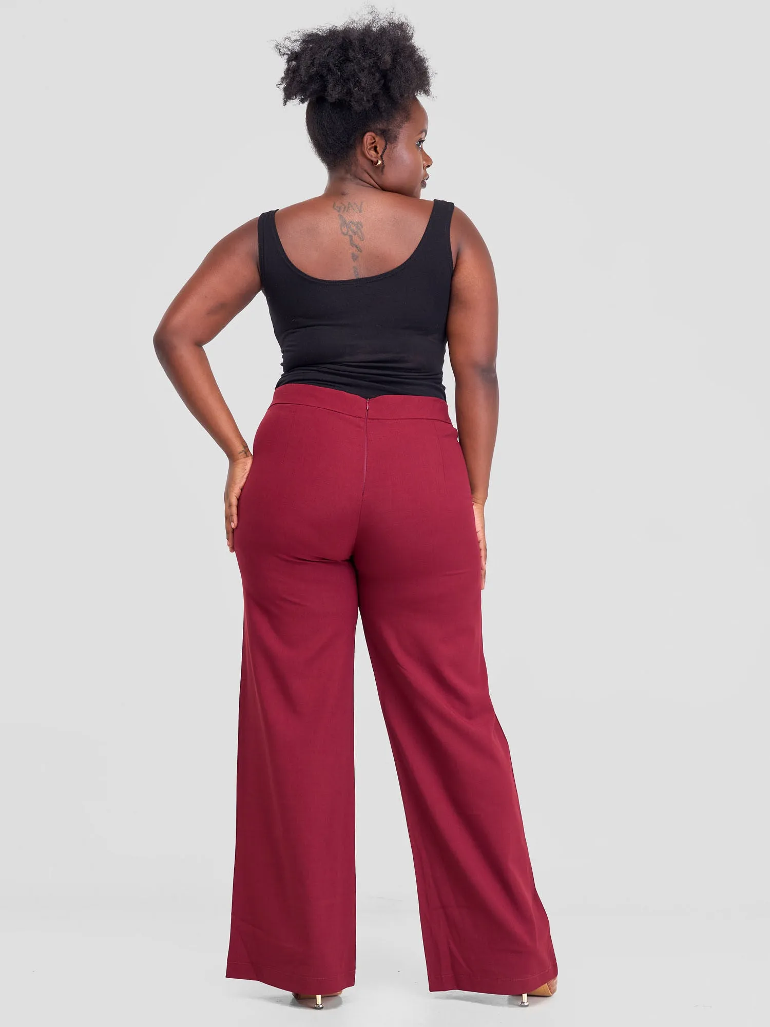 Anika Straight Leg Dress Pants With Zipper At Back - Burgundy