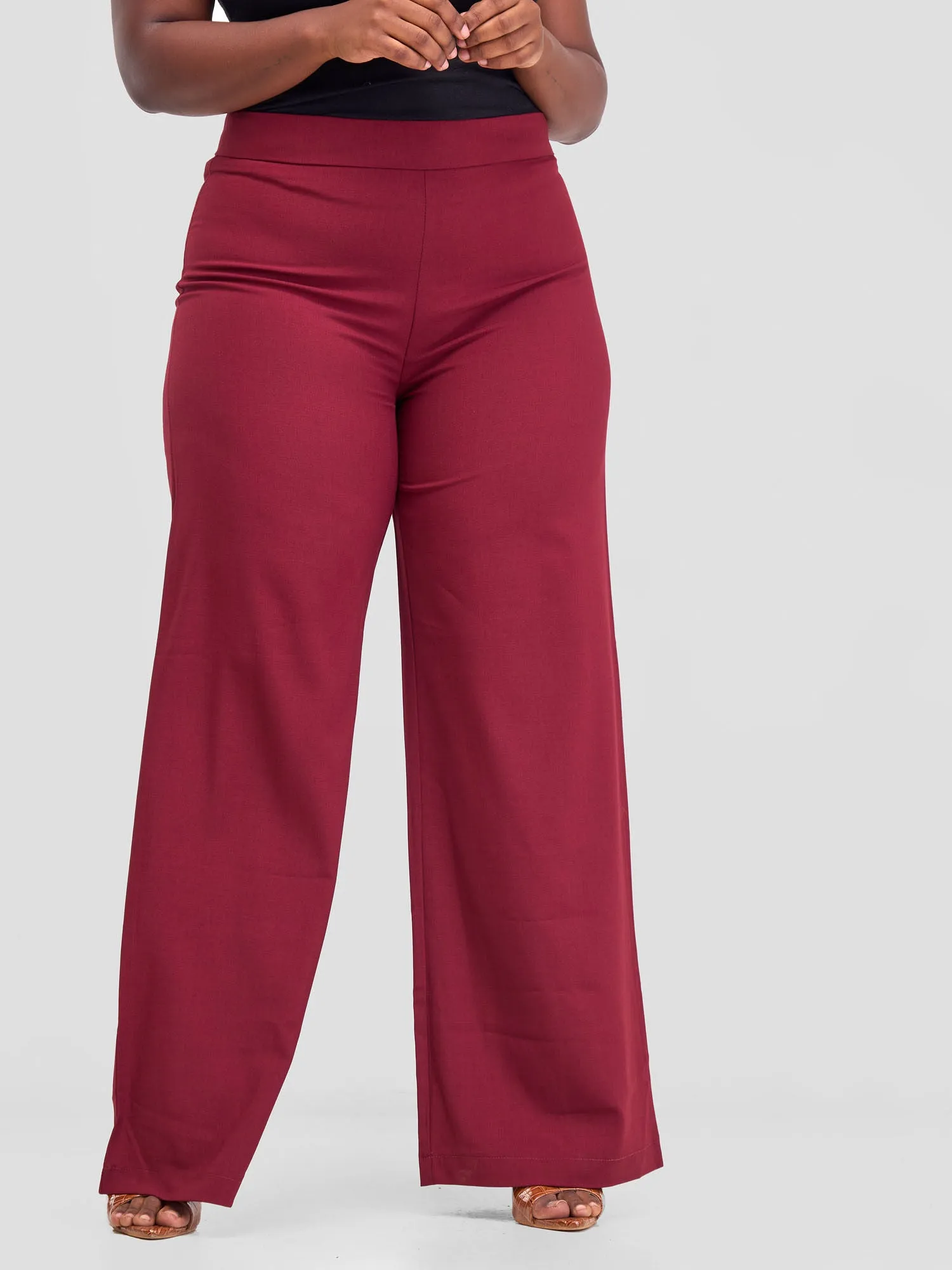 Anika Straight Leg Dress Pants With Zipper At Back - Burgundy