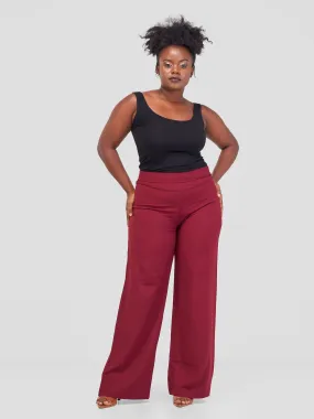 Anika Straight Leg Dress Pants With Zipper At Back - Burgundy