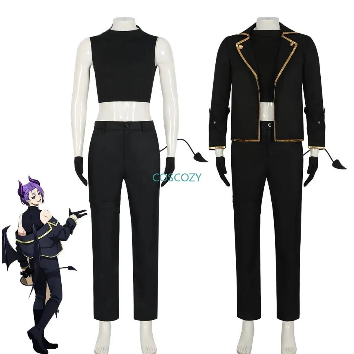 Anime Blue Lock Reo Mikage Cosplay Costume Black Devil Suit Gloves Purple Horns Wig Cosplay Clothes Men Convention Outfits New