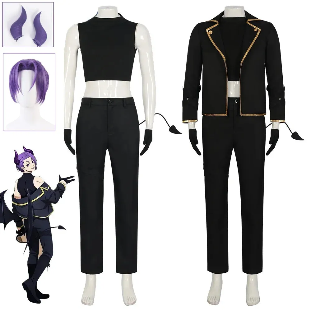 Anime Blue Lock Reo Mikage Cosplay Costume Black Devil Suit Gloves Purple Horns Wig Cosplay Clothes Men Convention Outfits New