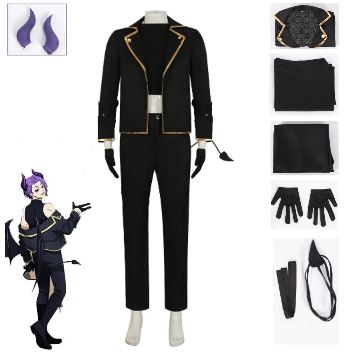 Anime Blue Lock Reo Mikage Cosplay Costume Black Devil Suit Gloves Purple Horns Wig Cosplay Clothes Men Convention Outfits New