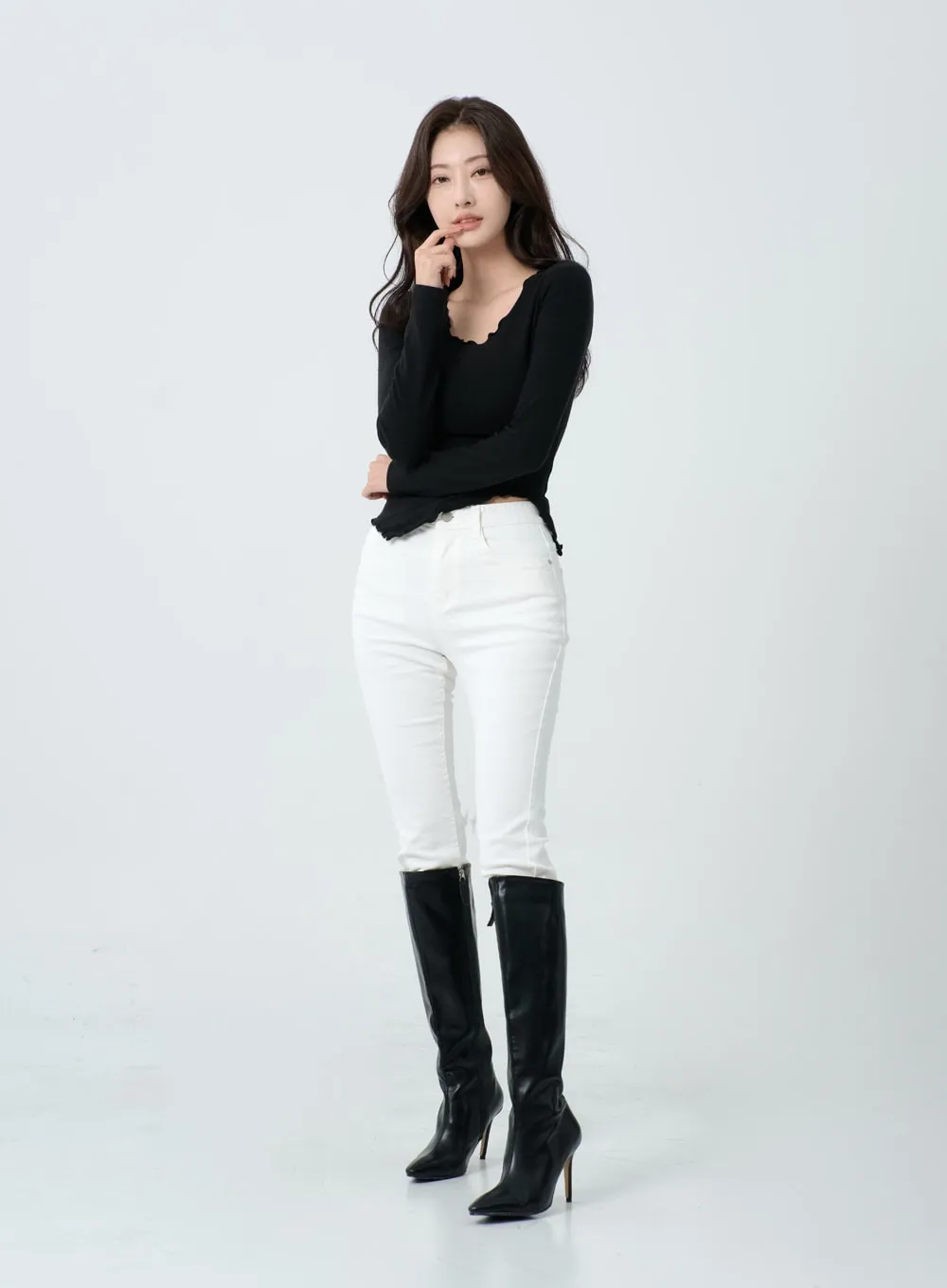 Ankle Semi Bootcut Slim Pants IO18