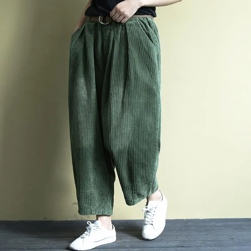 BABAKUD Autumn Belt Retro Versatile Corduroy Pants