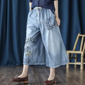 BABAKUD Vintage Embroidery Loose Washed Wide Leg Pants