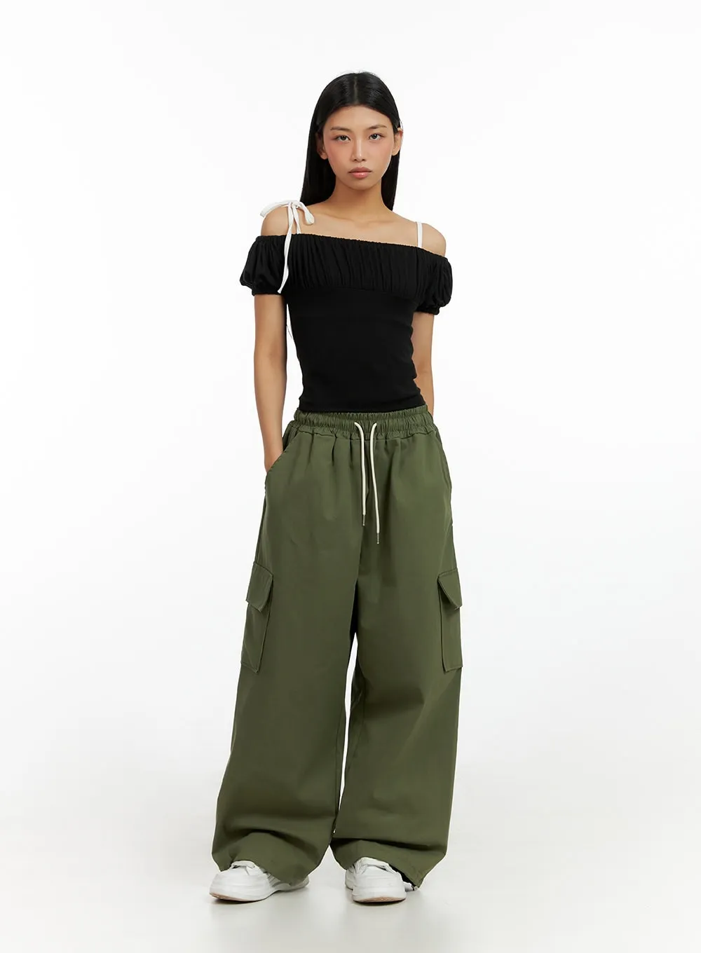 Banded String Baggy Cargo Pants IL419