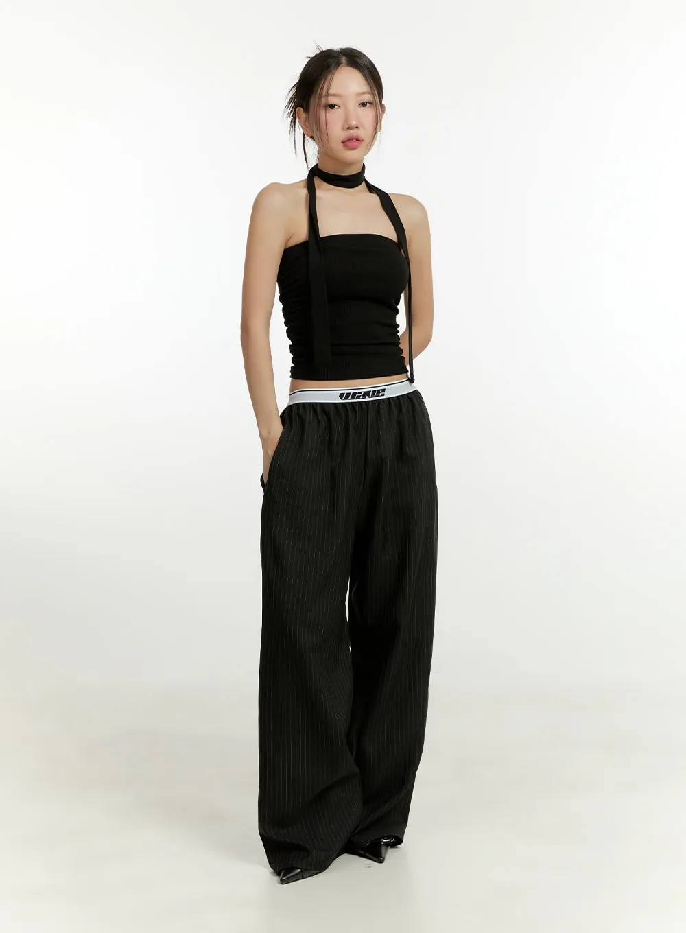 Banding Striped Wide Pants CU426