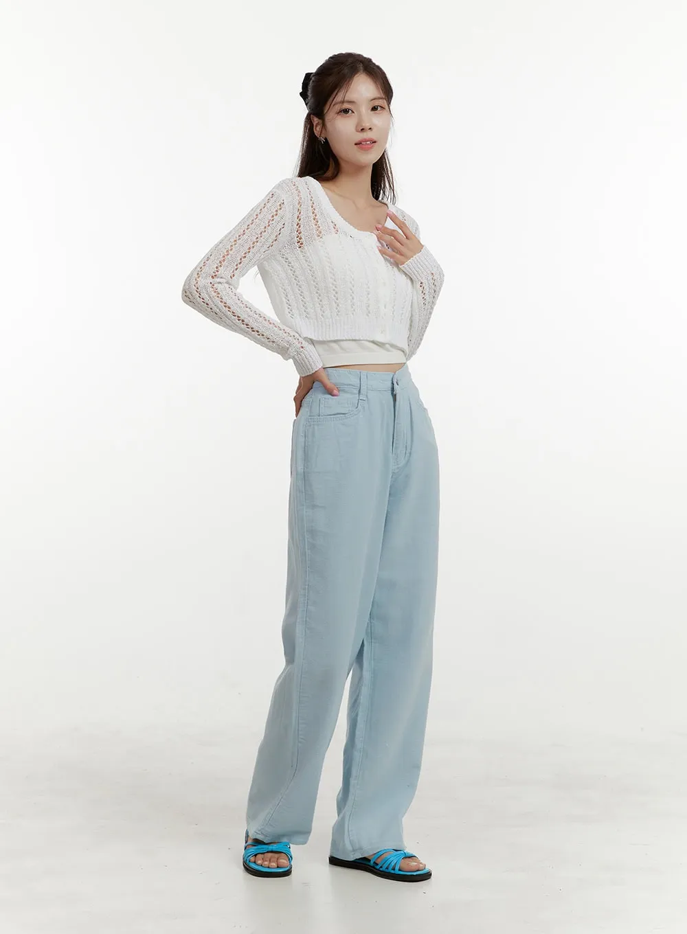 Basic Cotton Wide-Leg Pants OY409