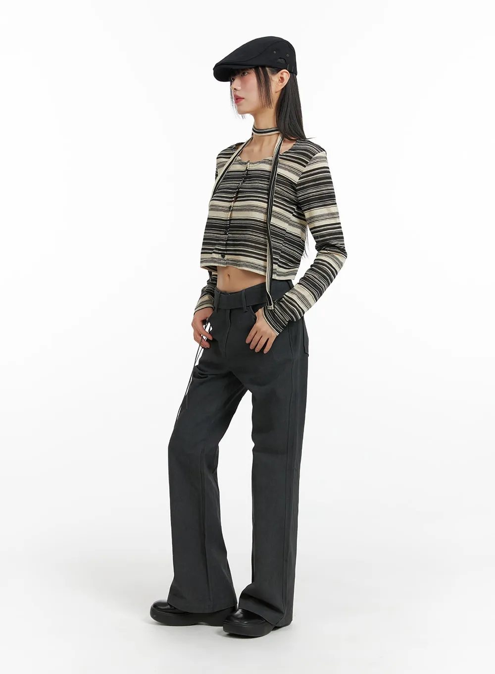 Belted Slim Bootcut Pants CF423