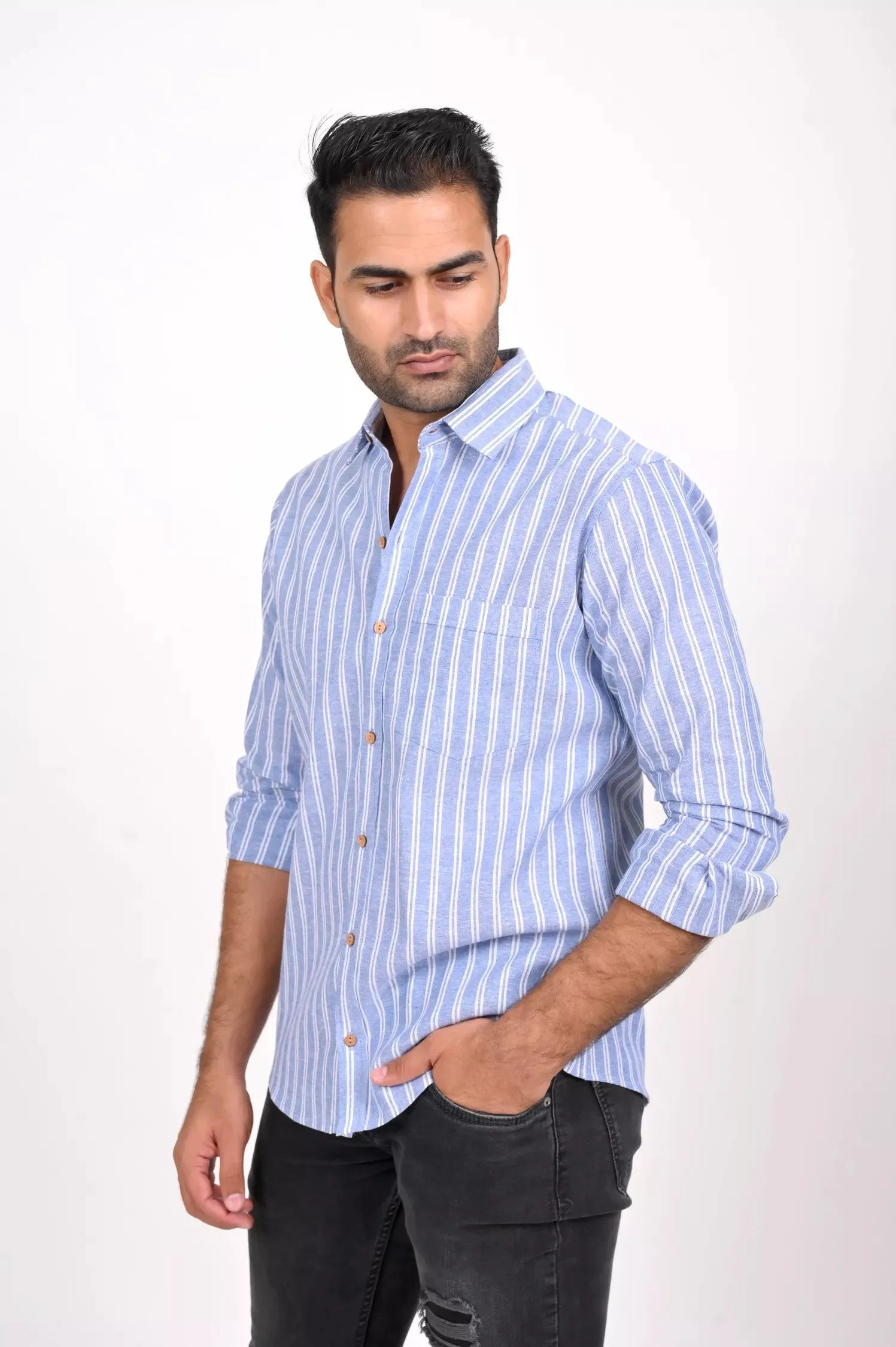 Blue and White Striped Shirt