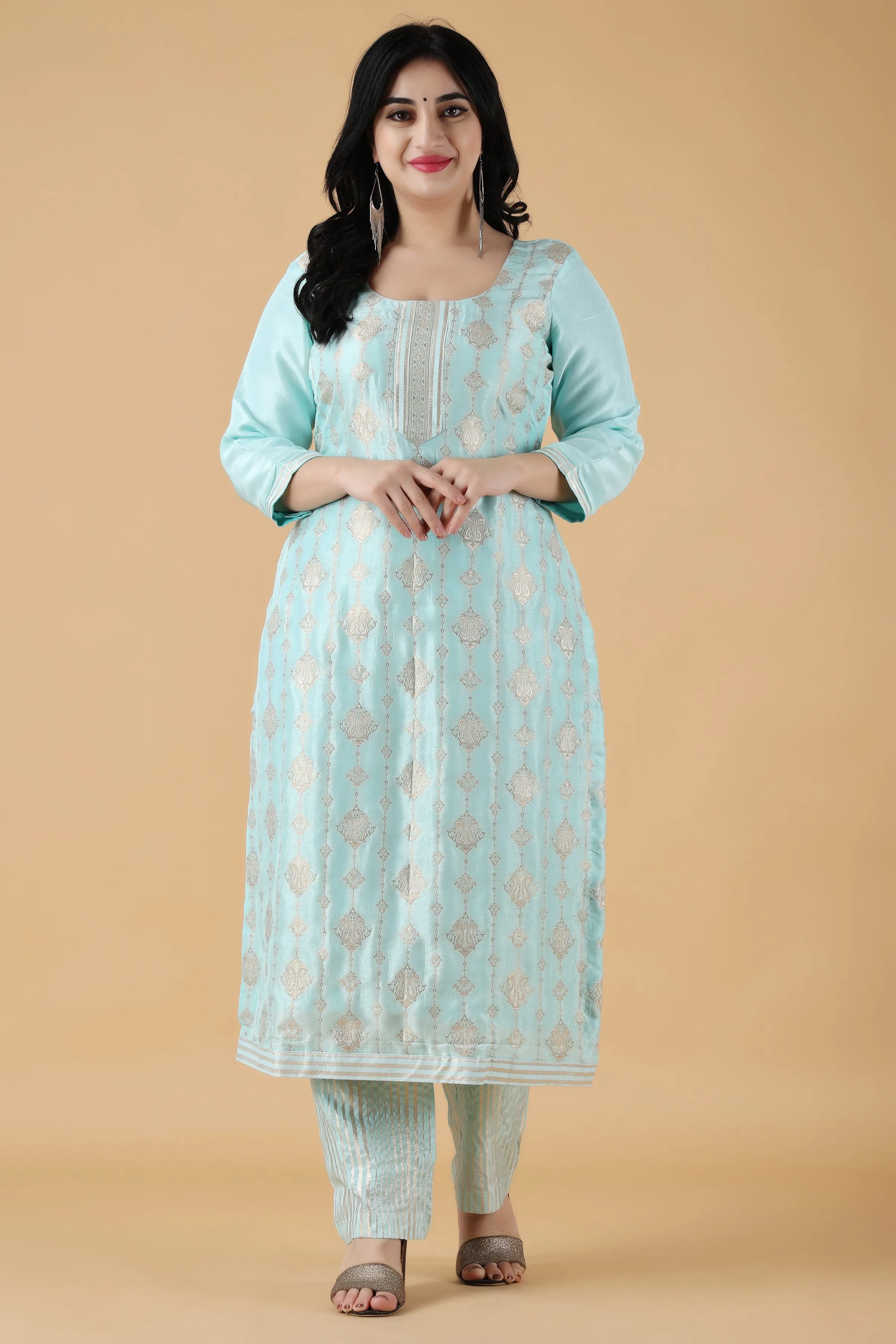 Blush Blue Jacquard Silk Suit