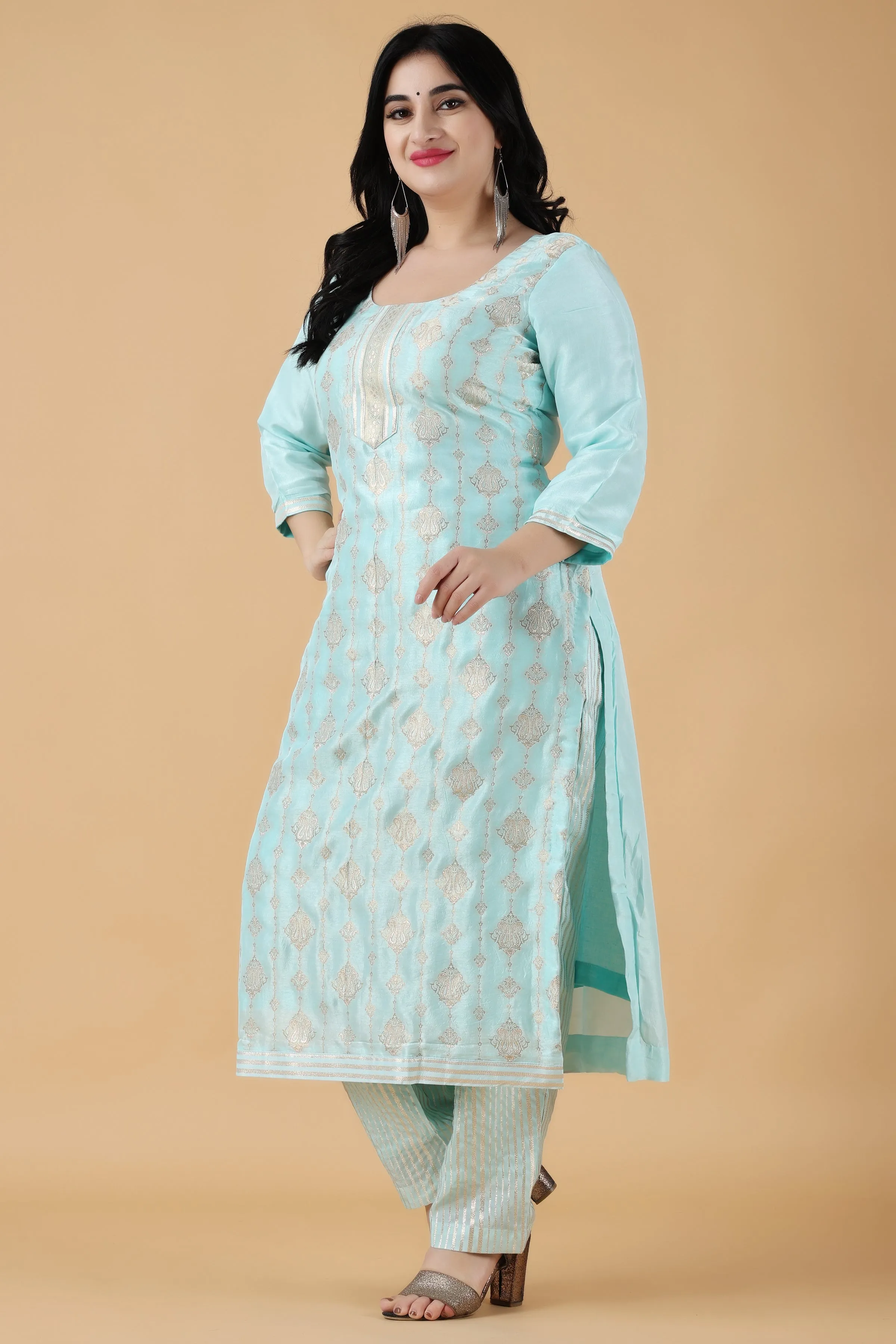 Blush Blue Jacquard Silk Suit