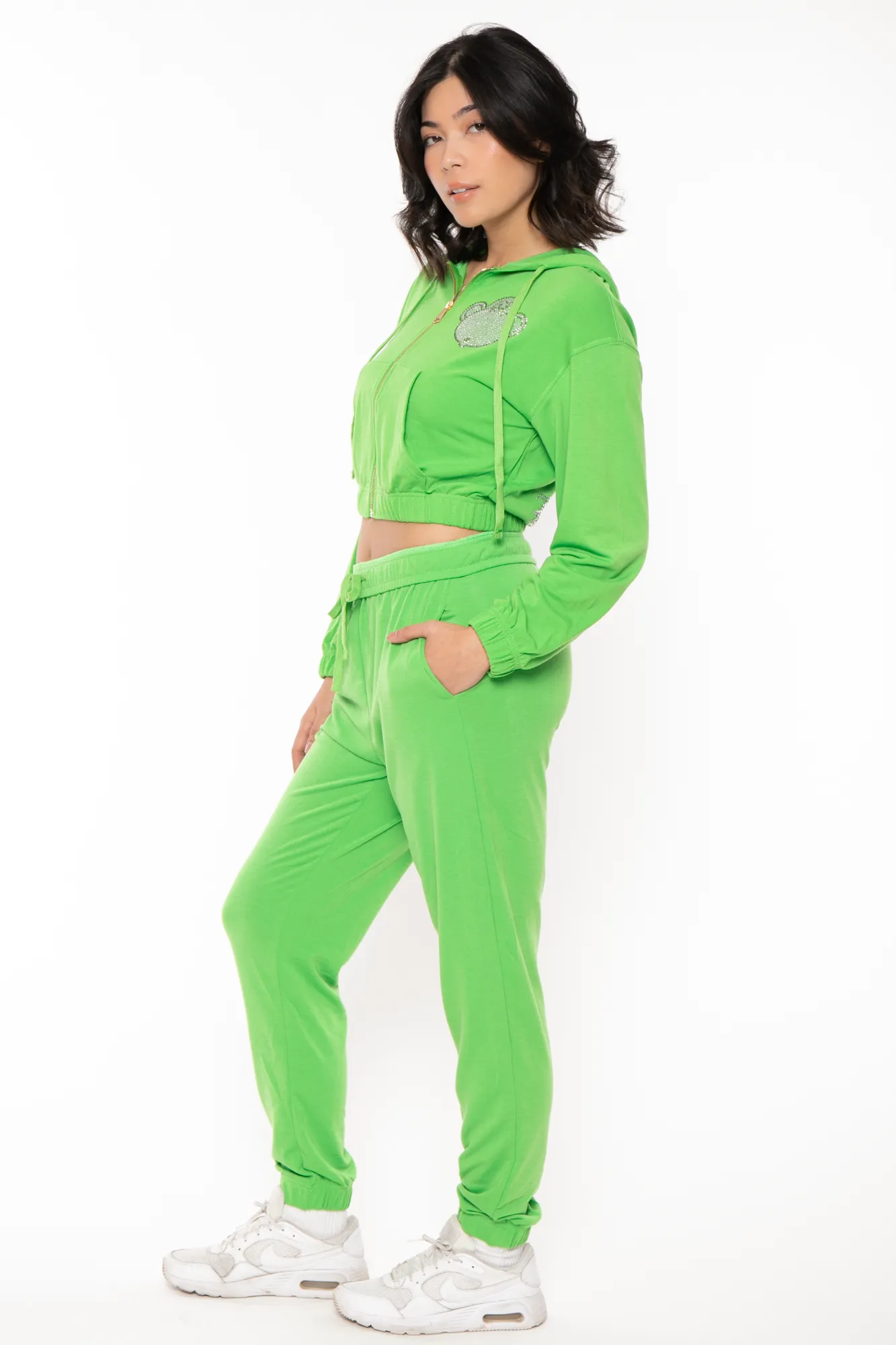 Bobby Jack Rhinestone Hoodie & Pant Set - Green