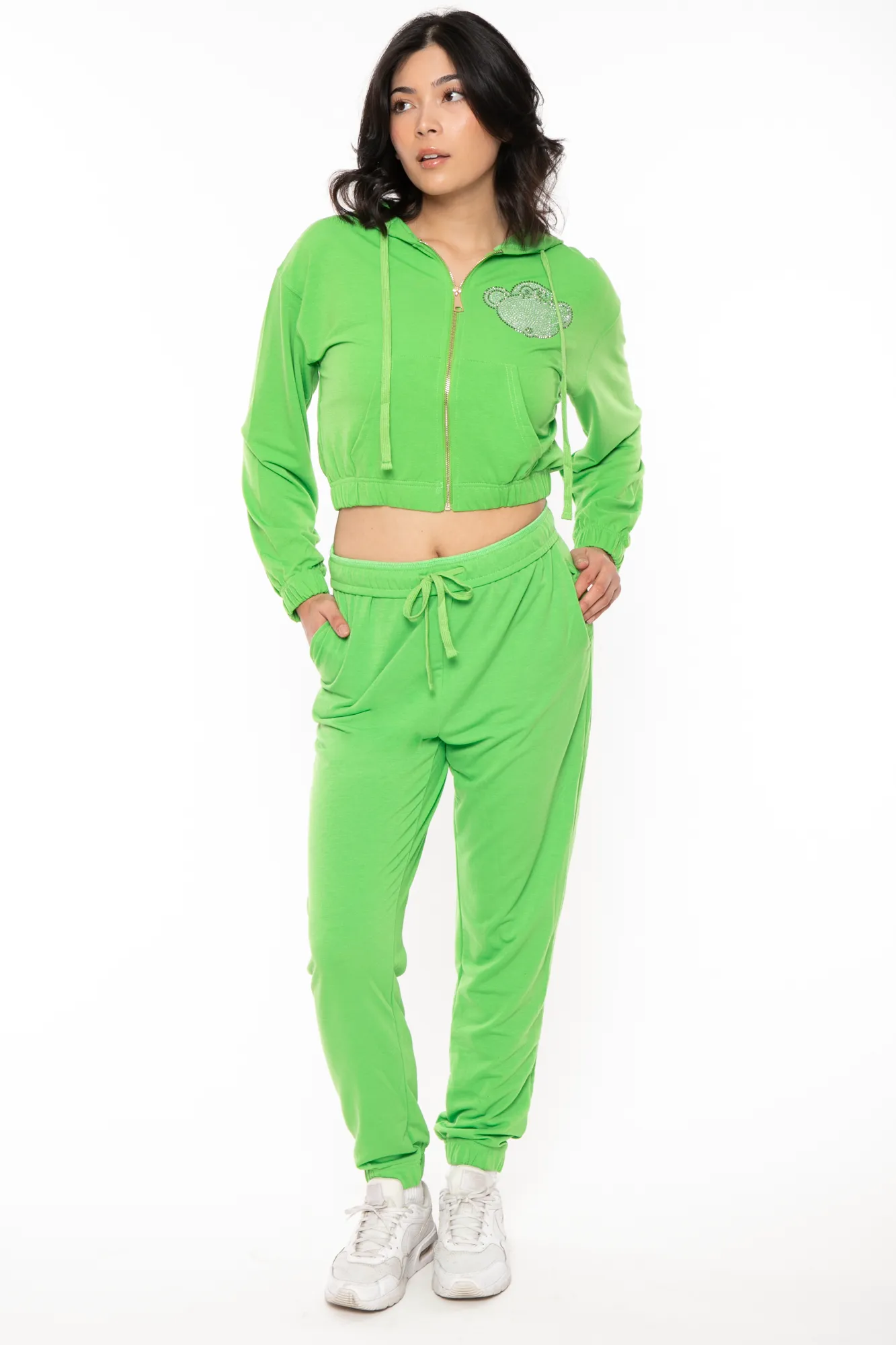 Bobby Jack Rhinestone Hoodie & Pant Set - Green