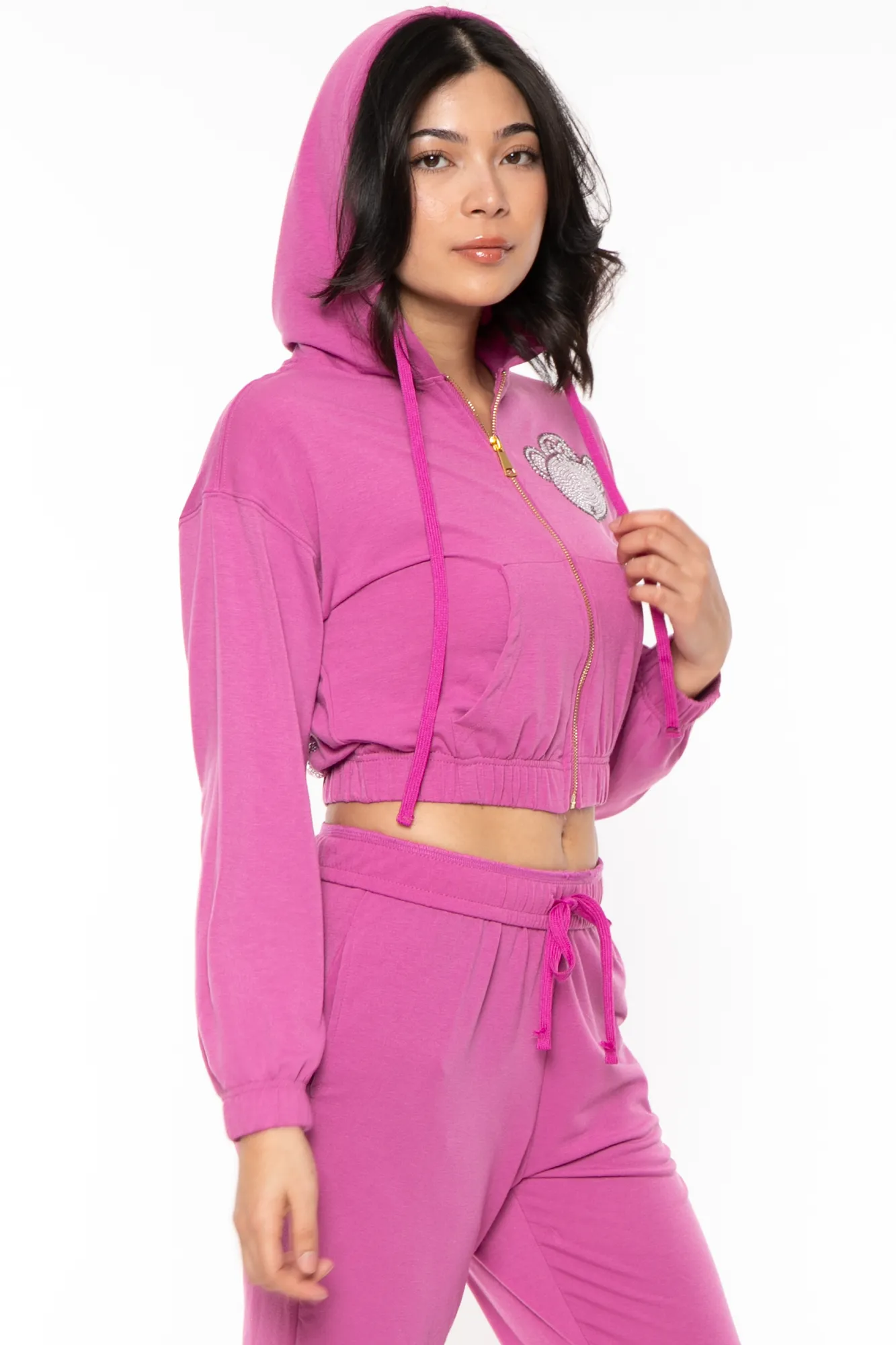 Bobby Jack Rhinestone Hoodie & Pant Set  - Magenta