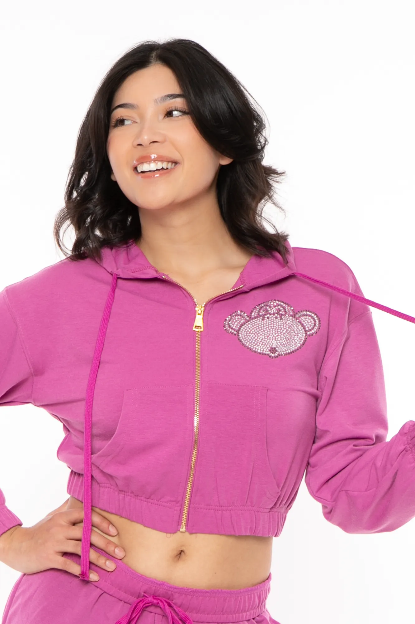 Bobby Jack Rhinestone Hoodie & Pant Set  - Magenta