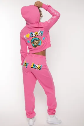 Bobby Jack Zip Up Hoodie & Pants Set - I Love Candy- Pink