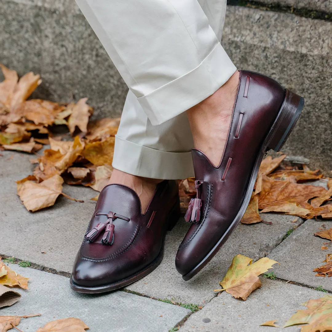 Burgundy Calf Leather Tassel Loafer