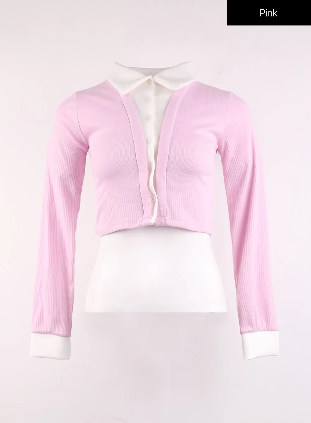 Buttoned Collar Crop Long Sleeve OJ429