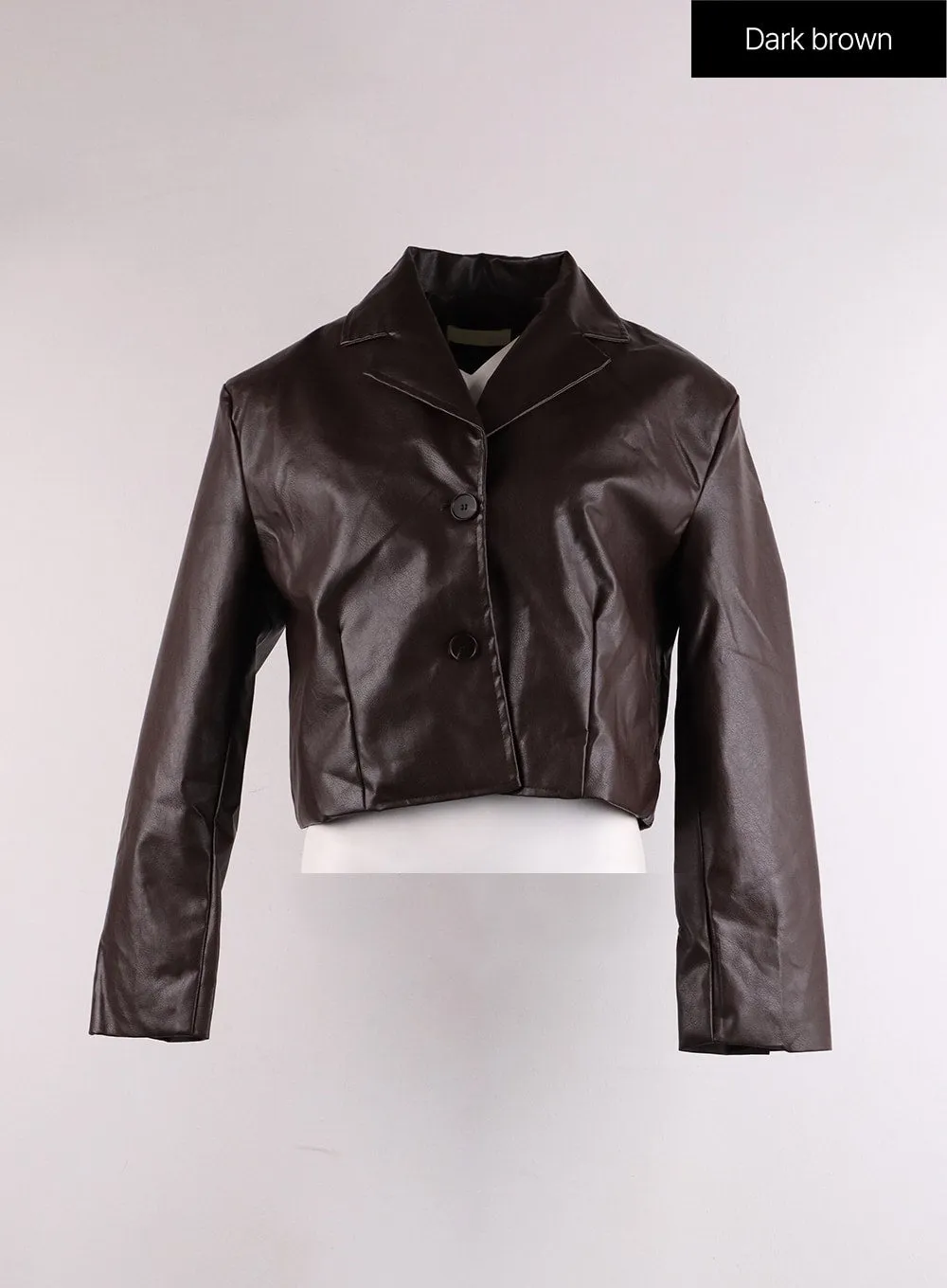 Buttoned Crop Faux Leather Jacket IF402