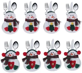 Christmas Tableware Holders Set, White Snowman Knife and Fork Bags For Home Decoration Gifts