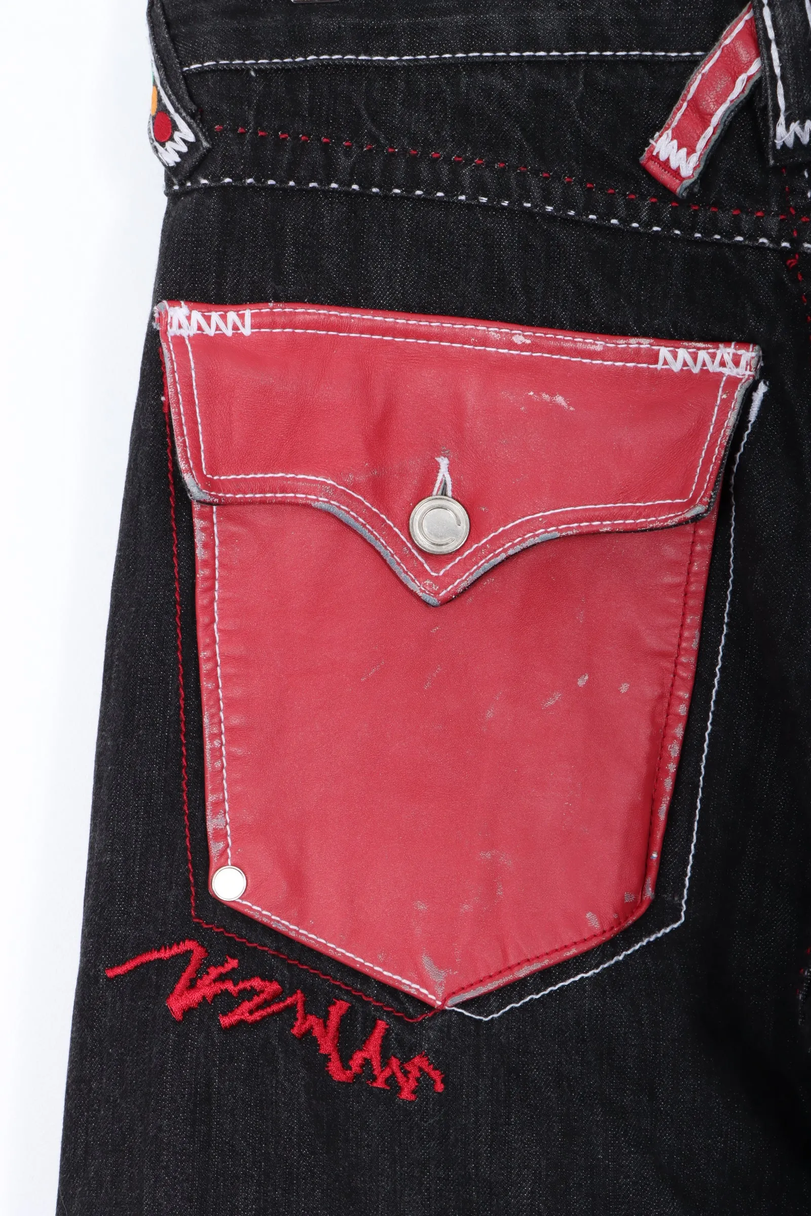 COOGI Limited Edition Y2K Red Leather Embroidered Jeans (34x34)