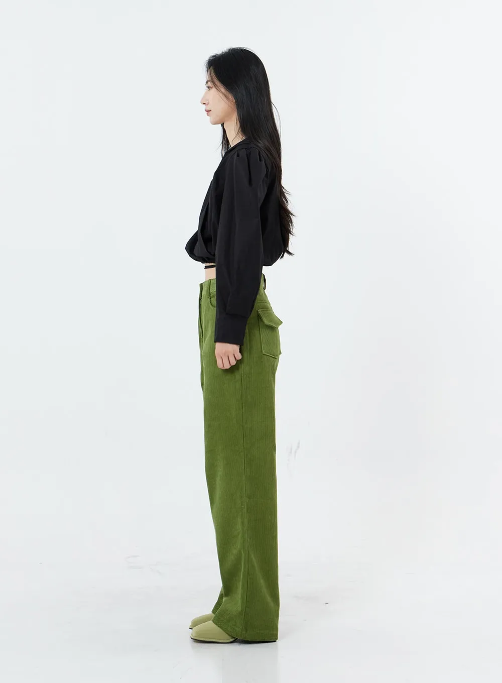 Corduroy Back Pocket Wide Leg Pants OS16