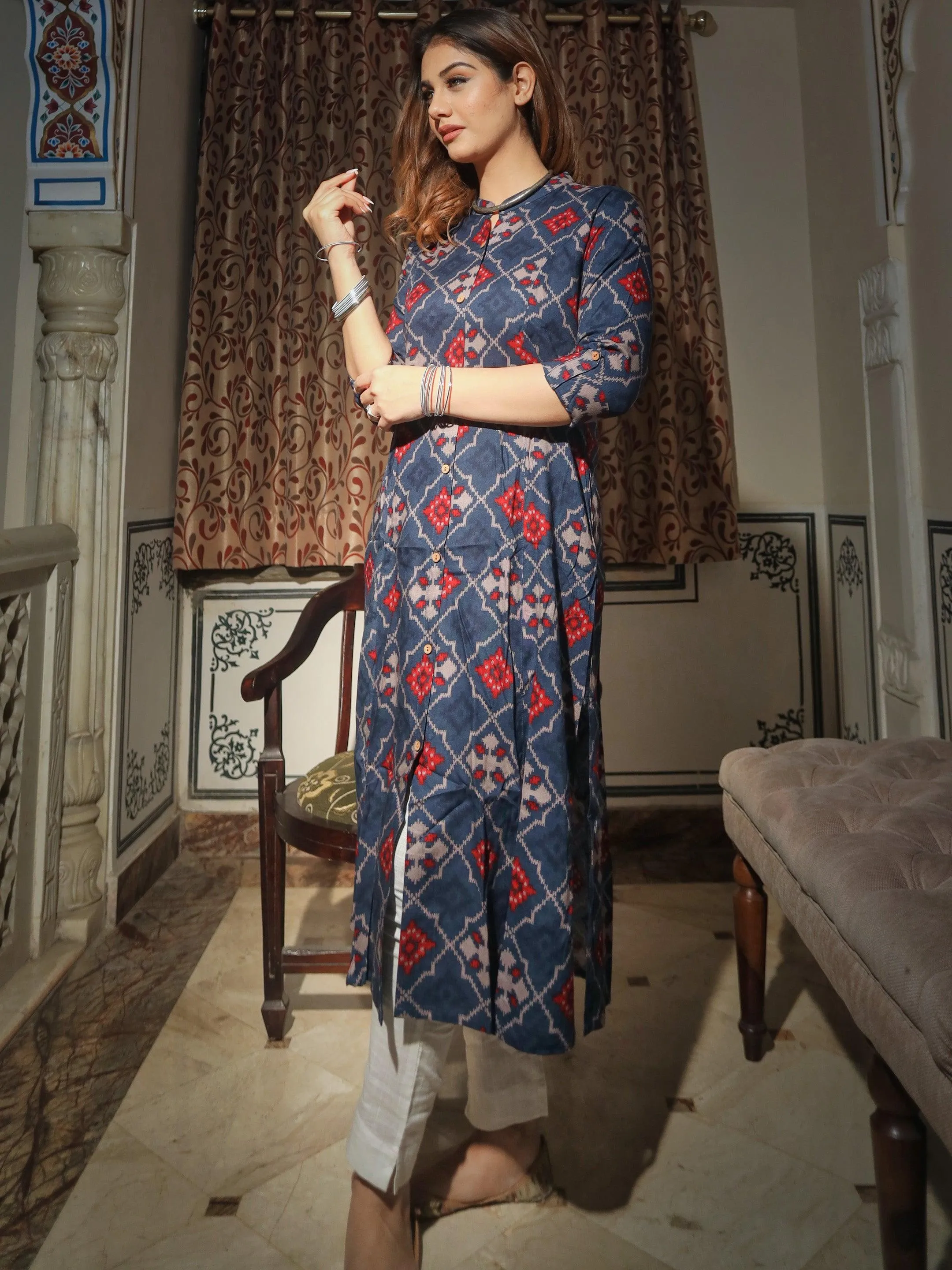 Divena A-Line Printed Rayon Kurta