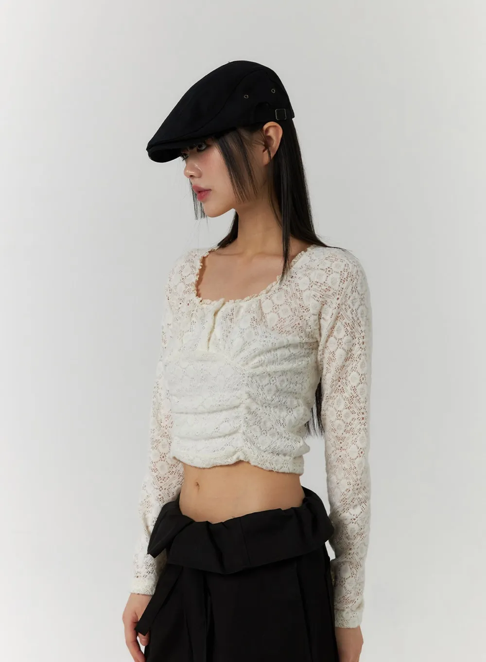 Floral Lace Round Neck Long Sleeve Top CF406