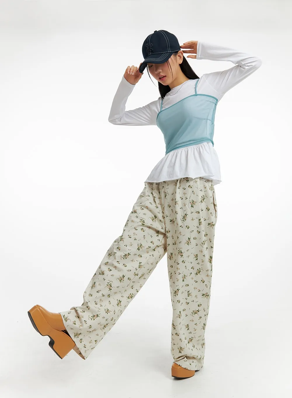 Floral Wide Leg Pants IM404