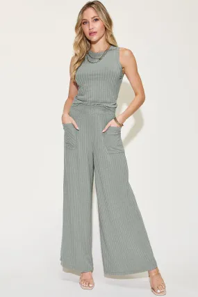 Full Size Ribbed Tank and Wide Leg Pants Set