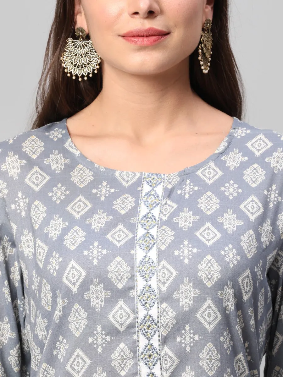 Grey Geometrical Printed Kurta