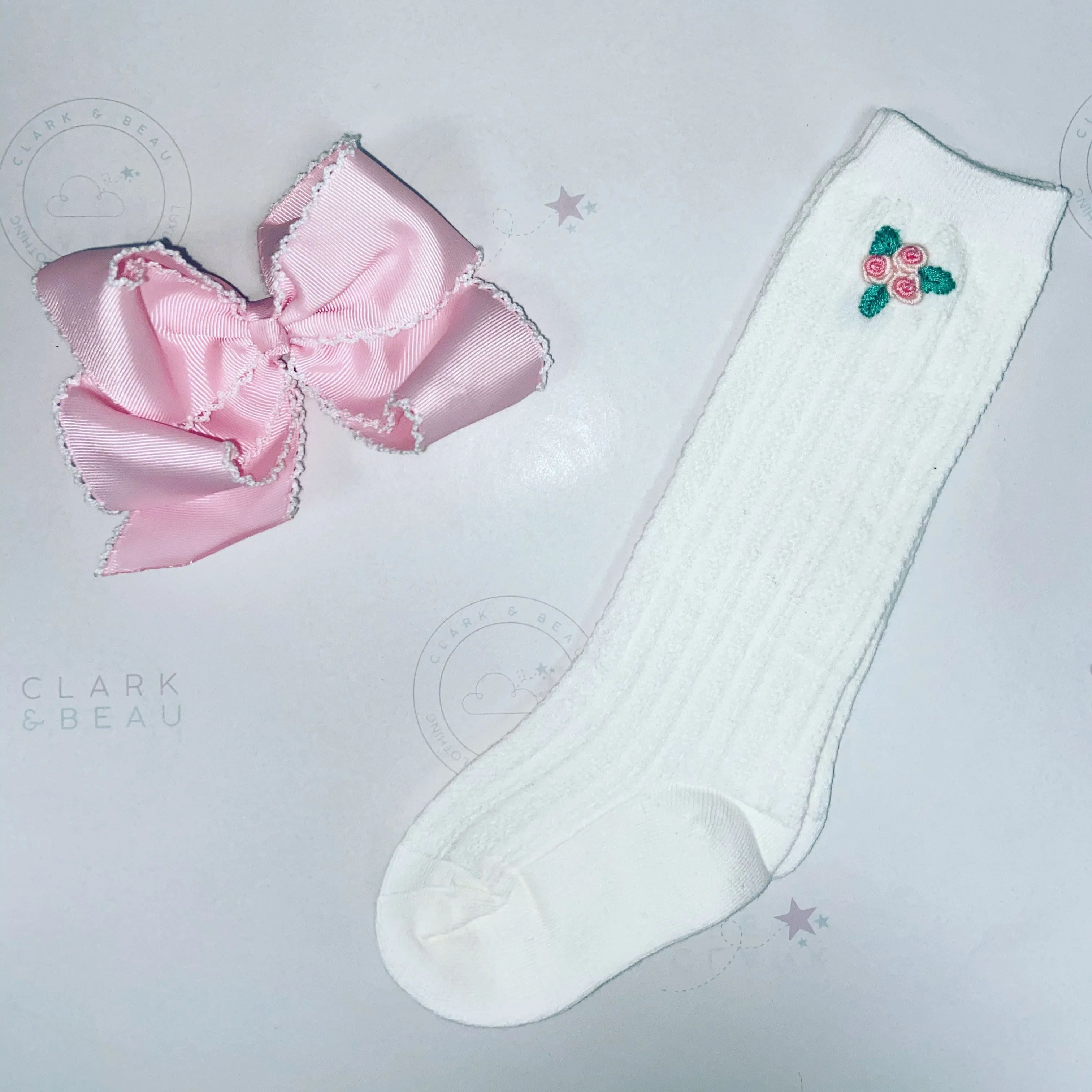 Hand Embroided Rose Bud Socks