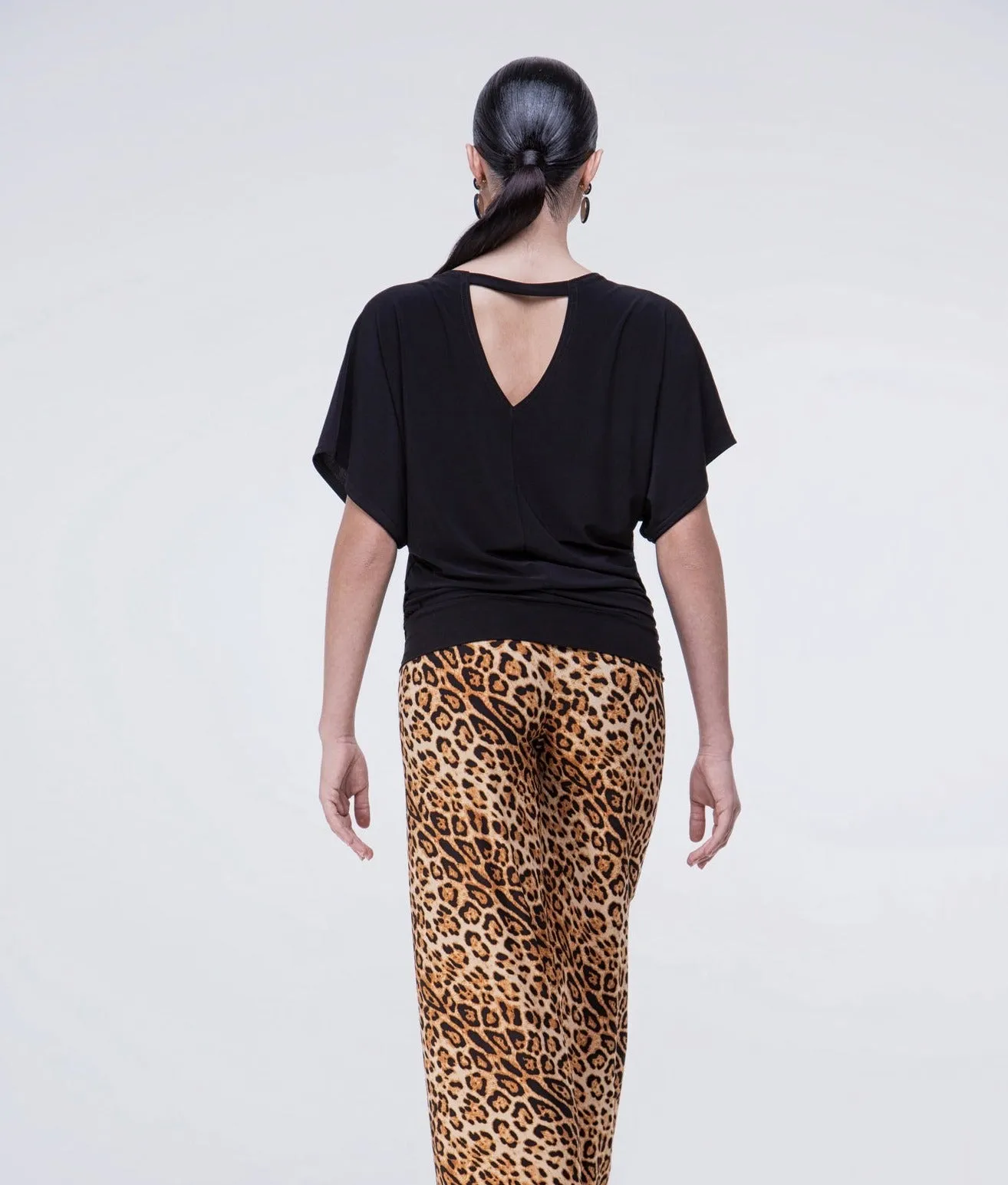 Leopard Print Ballroom Dance Teaching Pants with Soft Hem and Elastic Waist PRA 477