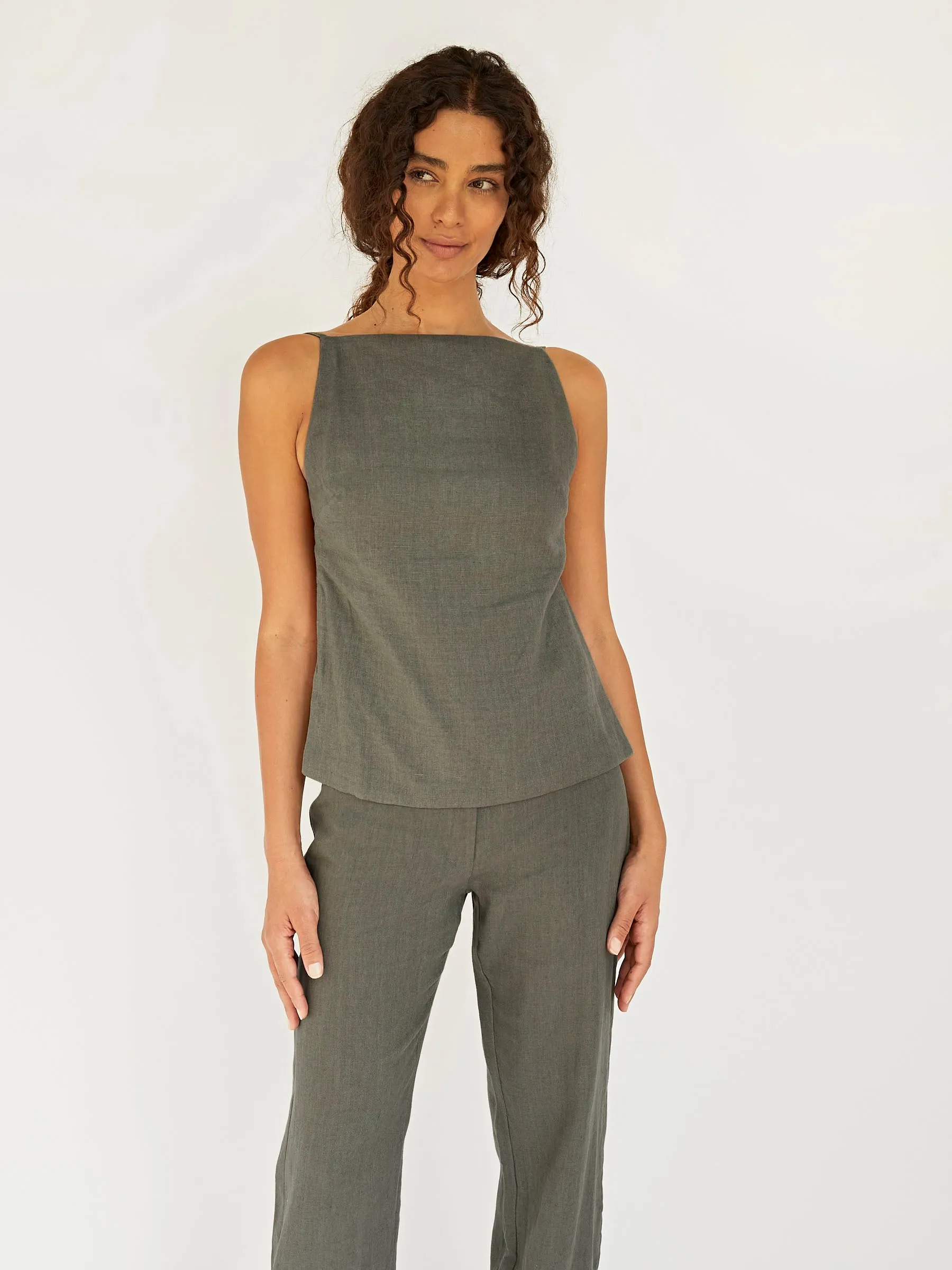 Linen Square Neck Top