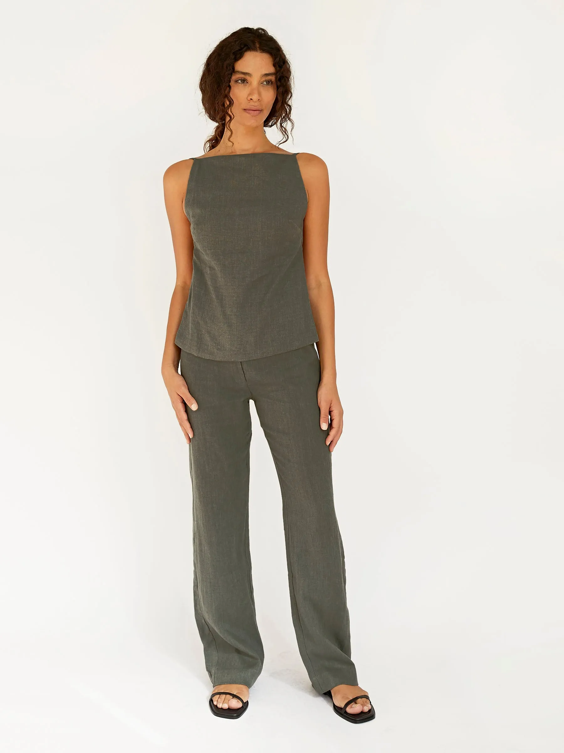 Linen Square Neck Top