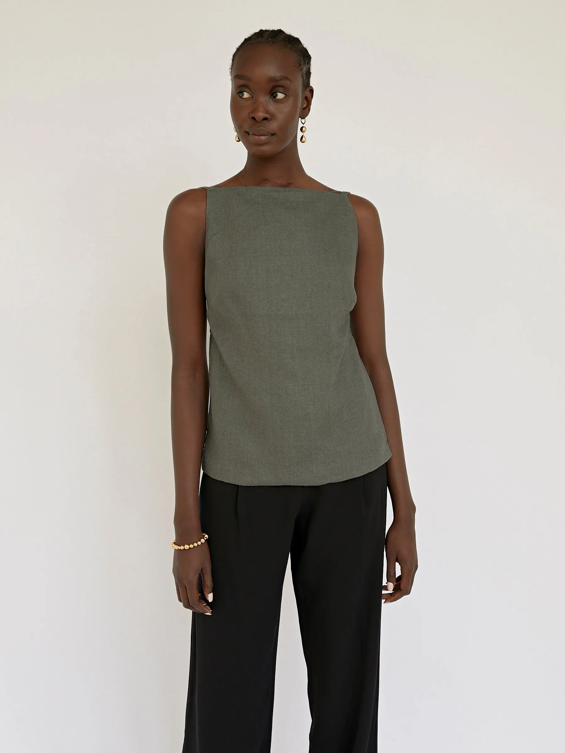 Linen Square Neck Top