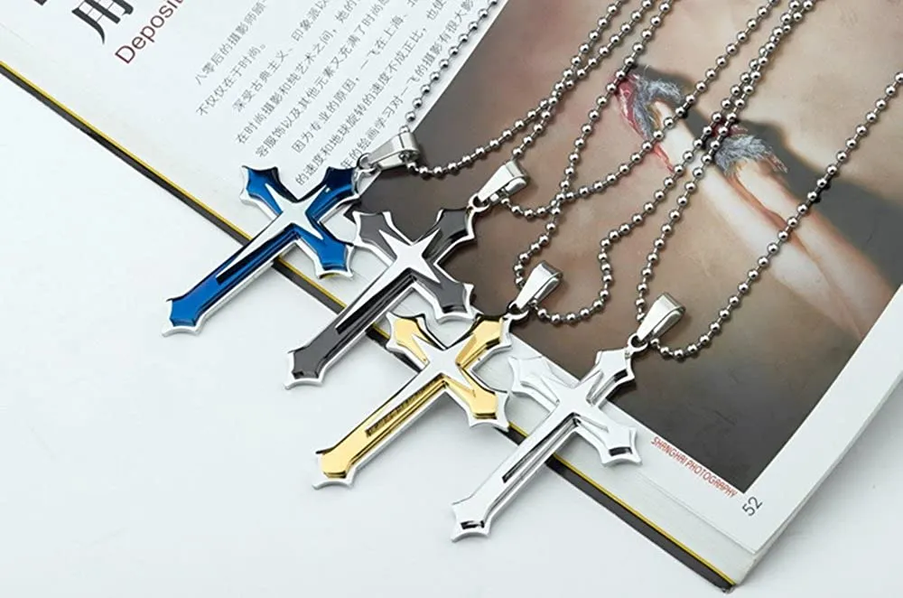 Men's Titanium Steel Set of 3 Layers Cross Pendant (Without Chain)