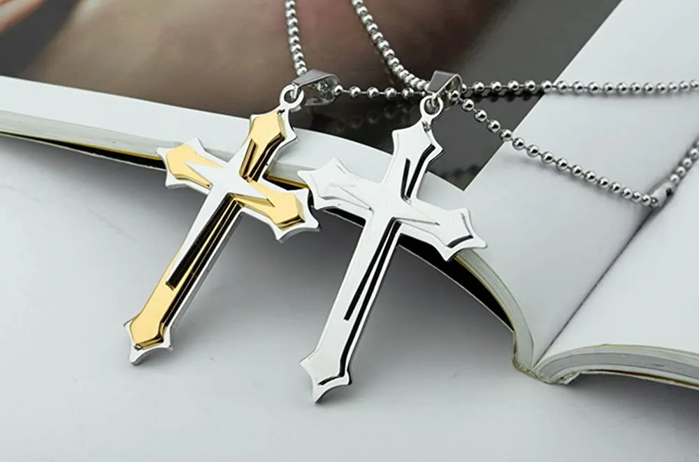 Men's Titanium Steel Set of 3 Layers Cross Pendant (Without Chain)