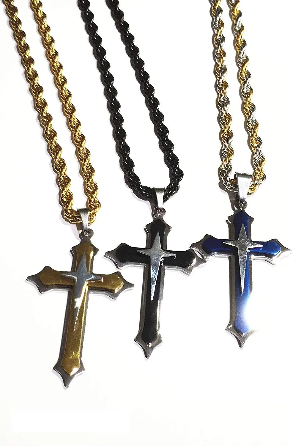 Men's Titanium Steel Set of 3 Layers Cross Pendant (Without Chain)