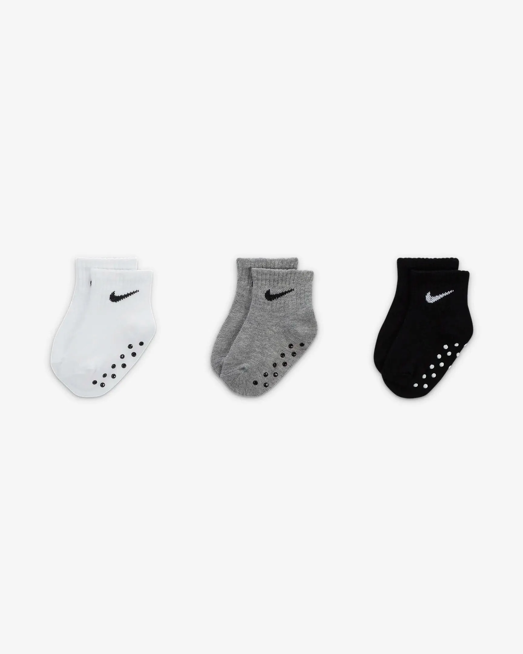 NIKE INFANTS GRIPPER WHITE/GREY/BLACK ANKLE SOCKS (6-12M X3 PAIRS)