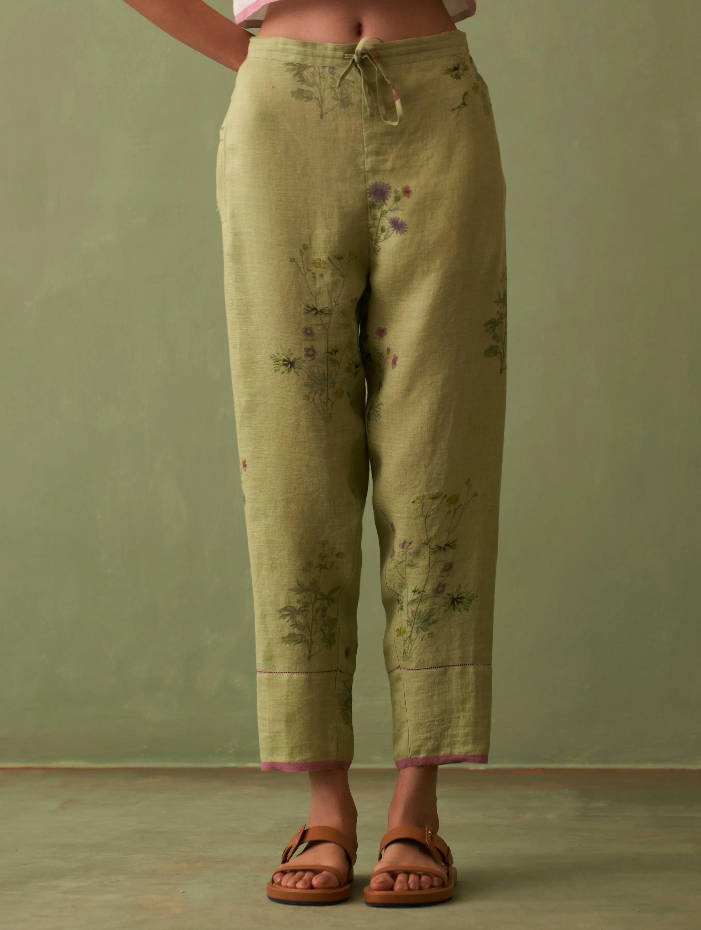 Nori Botanical Linen Pant - Fern