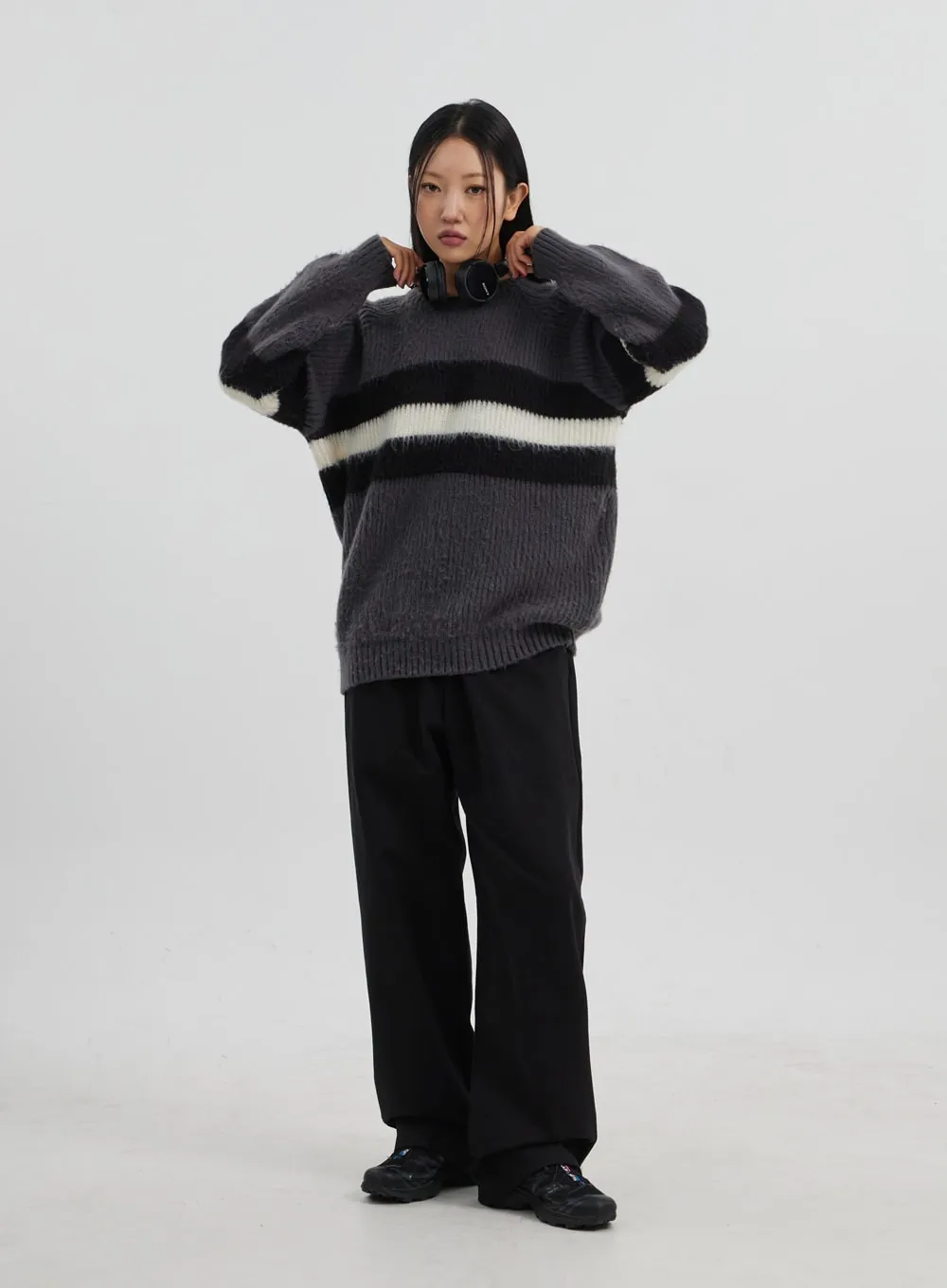 Oversized Crewneck Stripe Sweater CJ319