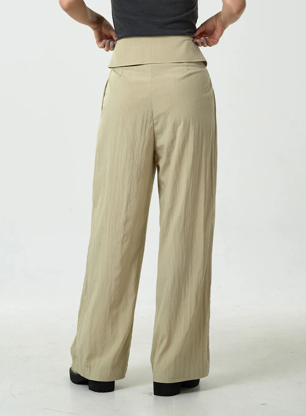 Pin-tuck Nylon Wide Leg Pants CU13