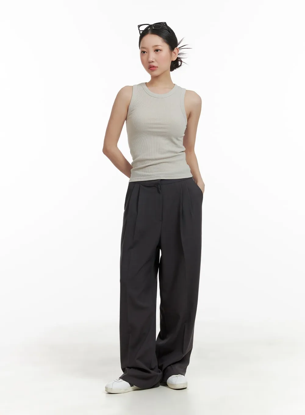 Pintuck Wide Tailored Pants CA409